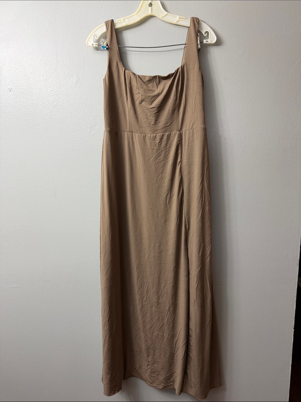 Birdy Grey Alex crepe maxi dress in taupe square neckline and a side slit large